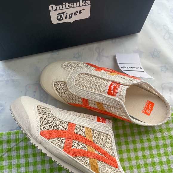 Onitsuka Tiger by Asics Other - Onitsuka Tiger Cream Mesh Slip-On Sneakers with Orange and Gold Stripes
